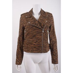 Walter Baker Womans Liz Biker Jacket Coat Size M Brown Suede Zebra NWT $698